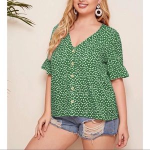 Flounce Sleeve Daisy Button Front Top NWOT